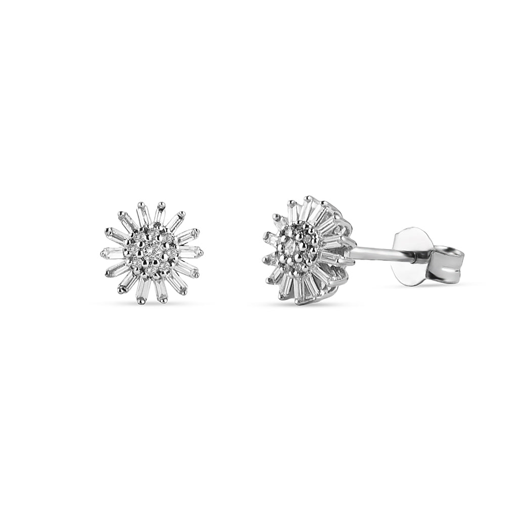 Balto aukso auskarai su deimantais Gėlytės (0,35 ct)