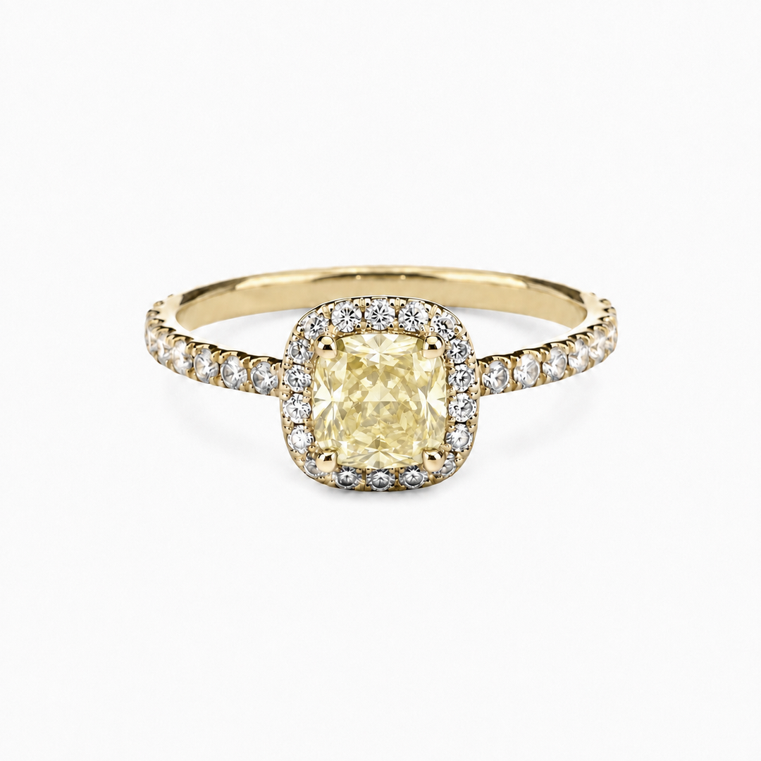 Geltono aukso žiedas su FANCY 1.24ct briliantu