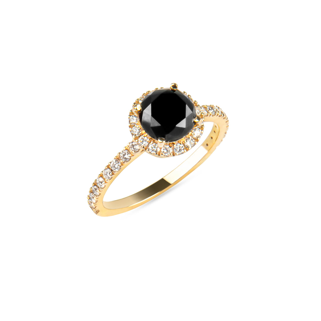 Geltono aukso žiedas su juodu briliantu (1,6 ct)