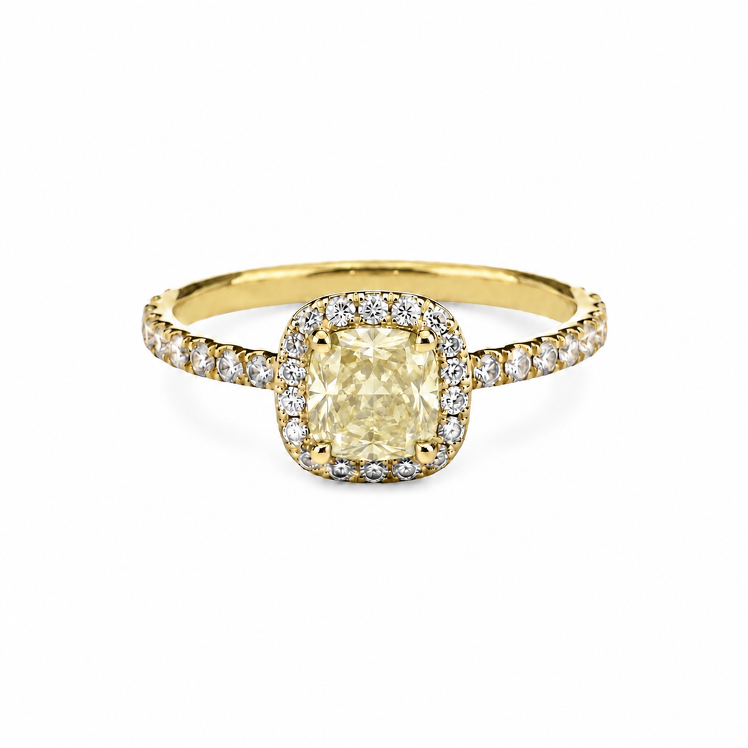 Geltono aukso žiedas su FANCY 1.24ct briliantu