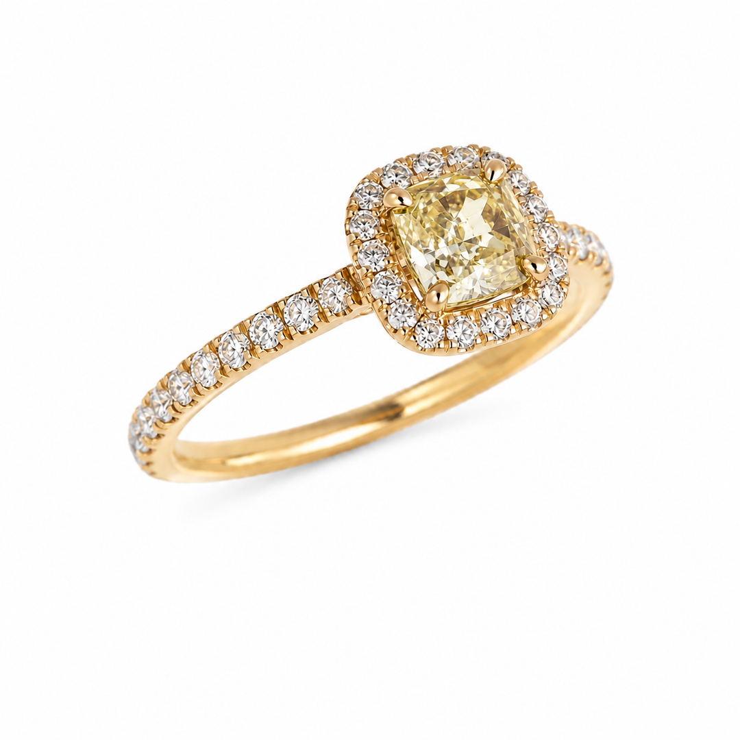 Geltono aukso žiedas su FANCY 1.24ct briliantu