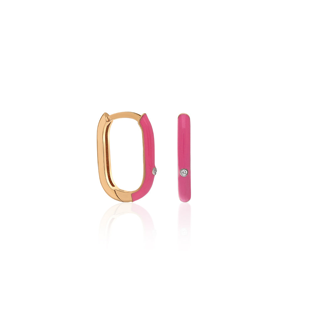 Rožinio aukso auskarai su deimantais ir emale (0,01 ct)
